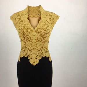 •Worn Once• Karen Millen Gold Lace/Black Dress S6!